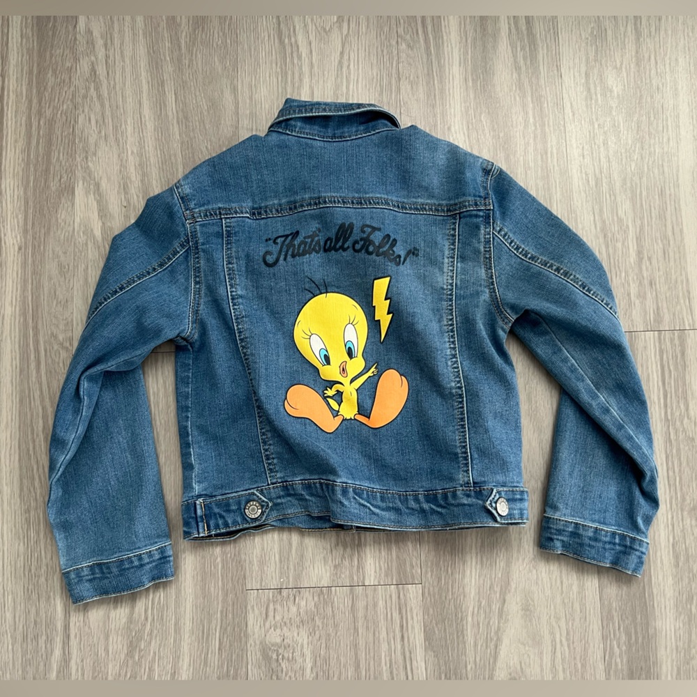 Looney Tunes Tweety Bird Denim Jacket Youth Medium 7/8 Blue Warner Jean Jacket